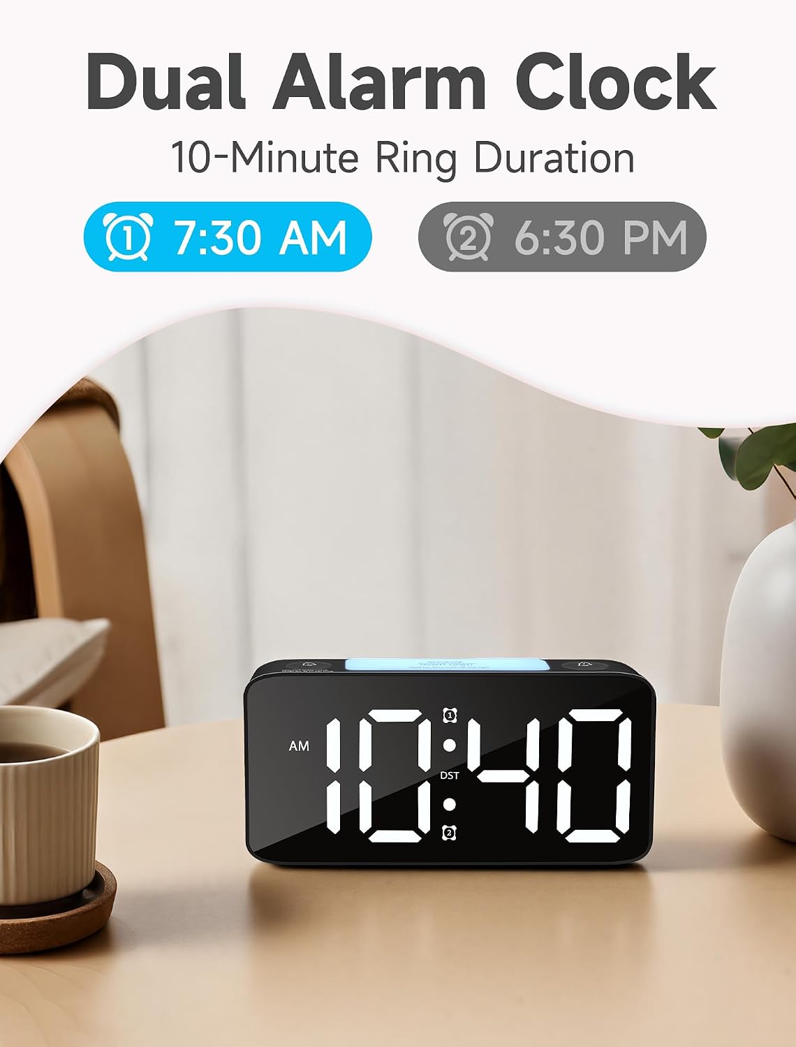 Cadmos 110dB Extra Loud Alarm Clock for Heavy Sleepers Adults, Digital Clock with 7 Color Night Light, RGB Display, Dual USB Charger, Small Clocks for Bedrooms, Kids, Teens (White+RGB)
