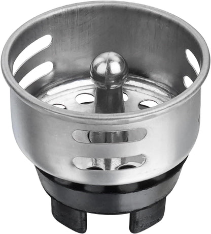 Small Basket Strainer for 2-inch Sink Drain, Bar/rv Sink Strainer | Commercial Grade 304 Stainless Steel with Chrome Finish, TINY strainer (with Rubber Stopper, holds water but NOT watertight)