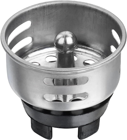 Small Basket Strainer for 2-inch Sink Drain, Bar/rv Sink Strainer | Commercial Grade 304 Stainless Steel with Chrome Finish, TINY strainer (with Rubber Stopper, holds water but NOT watertight)