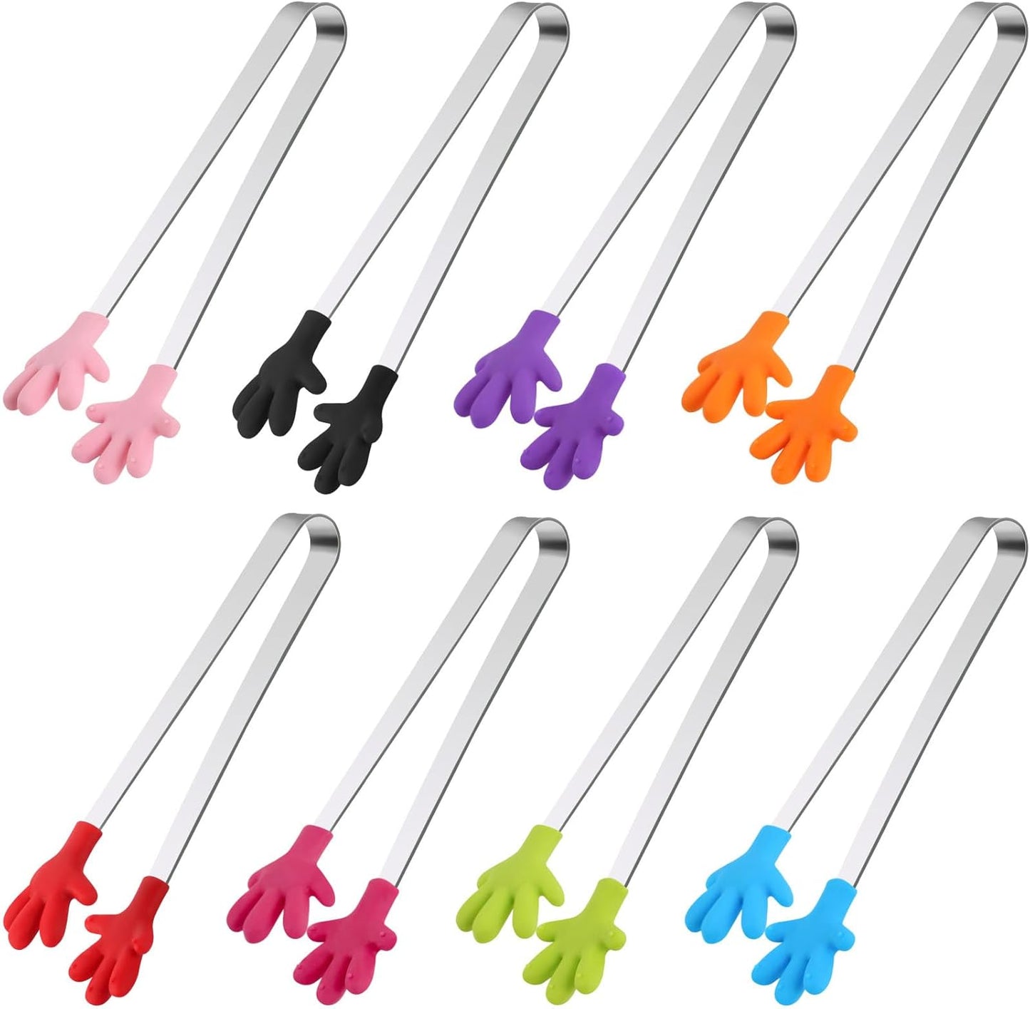 Mini Tongs, 8 PCS Silicone Hand Shape Food Tongs, 5 Inch | Colourful Small Tongs for Toolfor Candy, Snacks, Chips, Cookies, Appetizers, Fruit, Ice Cubes, Party, Buffet & Dessert Table