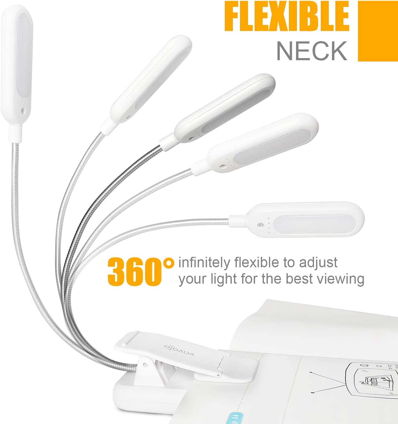 VAVOFO Rechargeable Book Light for Reading in Bed Kids, 7 LED Reading Light with 9-Level Warm Cool White Daylight, Eye Care Lamp with Power Indicator for Bookworms (Yellow)