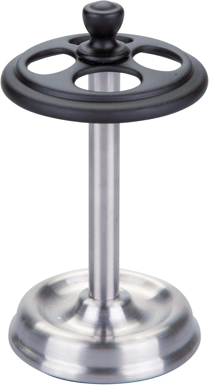 iDesign Steel Divided Toothbrush Holder Stand, 3.25" x 3.25" x 5.75" | Four Divided Compartments, Brushed Nickel & Polished Chrome