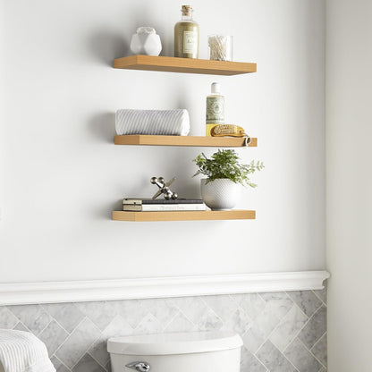 BAYKA Rustic Brown Floating Shelves 22.5in, Set of 2, Wall Mount Wood Shelf | Easy Install, 22lbs Max Load, Hidden Bracket, for Bathroom Bedroom Living Room or Kitchen, Hanging Shelf Book Decor Storage
