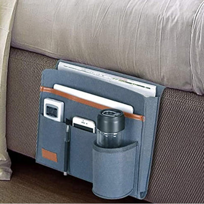 Bringsine 5 Pockets Bedside Caddy, Felt Bed Storage Organizer Hanging Bag Holder for Magazine Book Phone Tablet iPad Cables Remote and Glasses Holder Home Dorm Bed Sofa-Black