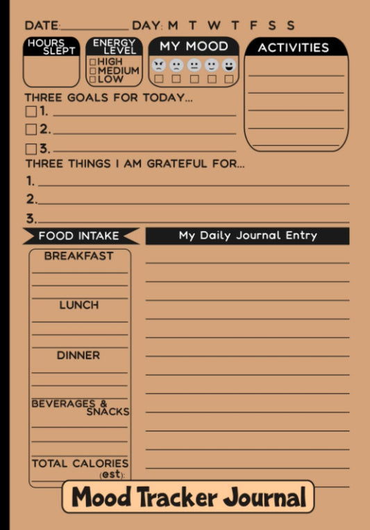 Daily Mood Tracker Journal, Track Healthy Eating Habits, Mood and Sleep Tracker Log Book, Daily Reflection Self Care Notebook: Mood Tracking for Teens, Youth, Adults, Men, and Women