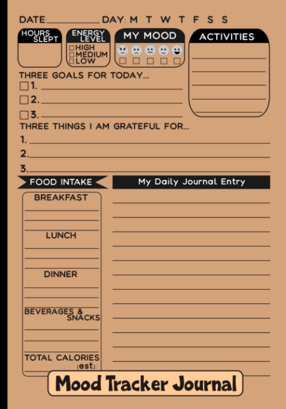 Daily Mood Tracker Journal, Track Healthy Eating Habits, Mood and Sleep Tracker Log Book, Daily Reflection Self Care Notebook: Mood Tracking for Teens, Youth, Adults, Men, and Women