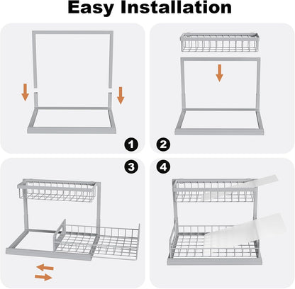 Under Sink Organizer, L-Shaped 2 Tier Pull Out Cabinet Organizer | Slide Out Sink Shelf Cabinet Storage Shelves, Under Sink Storage for Kitchen Bathroom Cabinet, White, 1 Pack