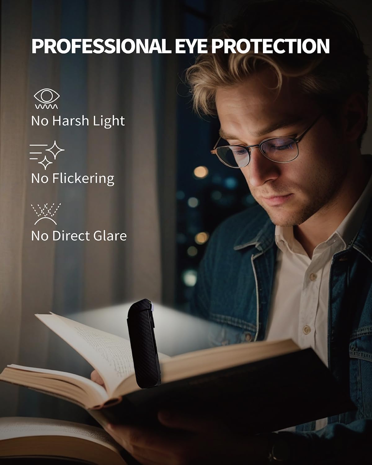 HEMONNKAM Book Reading Light, Rechargeable Clip on Booklight, Eye Caring 3 Color Temperatures & 5 Brightness Levels, Night Use for Bed, Long Lasting, Reading at Night in Bed, Romantic Purple