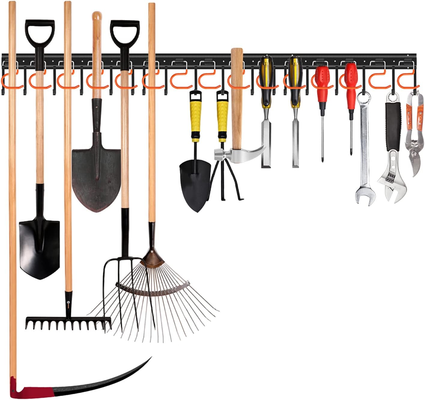TVKB 68'' All Metal Garden Tool Organizer Adjustable Garage Tool Organizer Wall Mount Garage Organizers and Storage with Heavy Duty Hooks Tool Hangers for Garage Wall, Shed, Garden