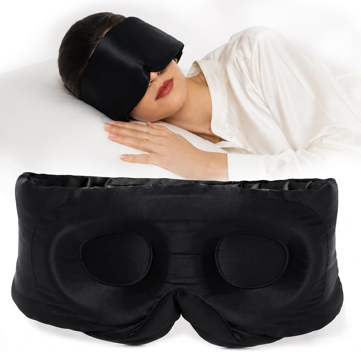 SilkSilky 22 Momme Mulberry Silk Sleep Mask for Side Sleepers, Black