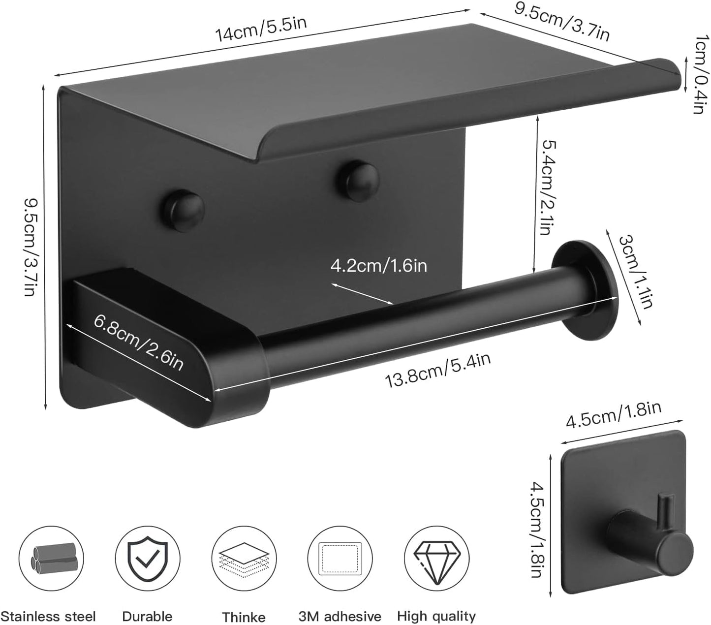WDFAACK Chrome Toilet Paper Holder with Shelf for Extra Storage, 2-in-1 Wall Mounted Bathroom Tissue Stand for Cell Phone and Small Items
