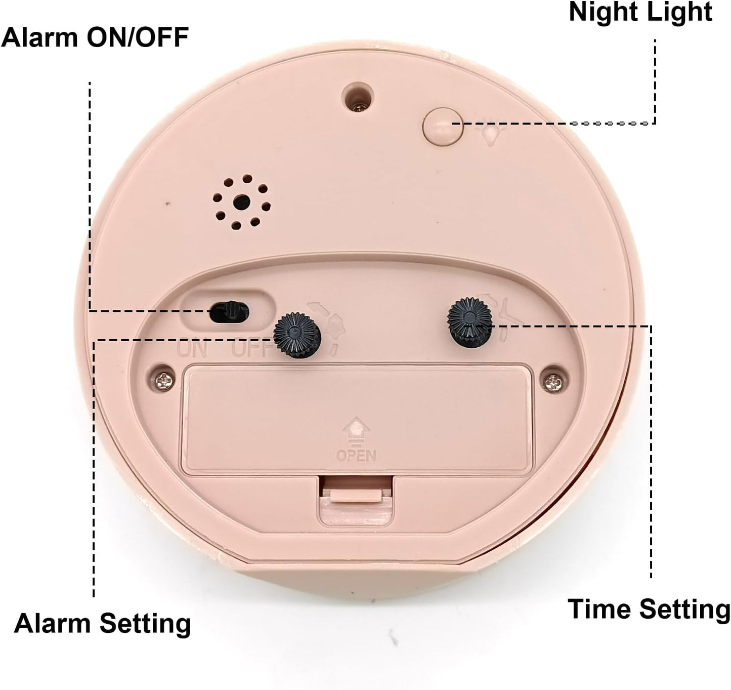Alarm Clock with Backlight, 4 Inches Cute Analog Round Digital Quartz Clock, Non Ticking, Battery Operated ,Frosted Texture, Simply Design for Living Room, Bedroom ,Bedside, Desk Decorative(Pink)