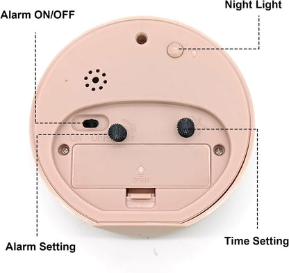 Alarm Clock with Backlight, 4 Inches Cute Analog Round Digital Quartz Clock, Non Ticking, Battery Operated ,Frosted Texture, Simply Design for Living Room, Bedroom ,Bedside, Desk Decorative(Pink)