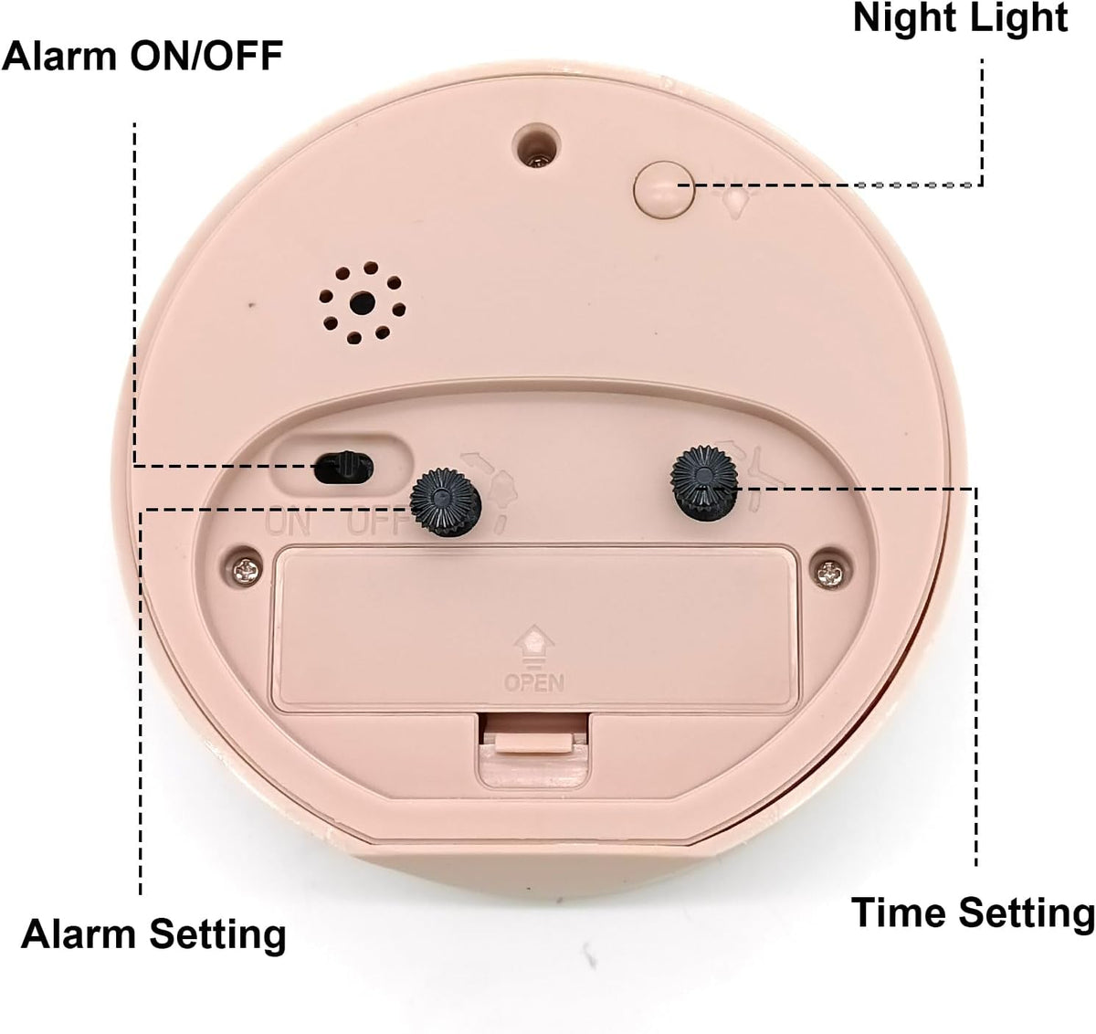 Alarm Clock with Backlight, 4 Inches Cute Analog Round Digital Quartz Clock, Non Ticking, Battery Operated ,Frosted Texture, Simply Design for Living Room, Bedroom ,Bedside, Desk Decorative(Pink)