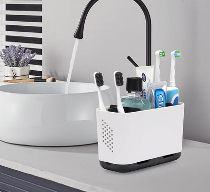 Toothbrush Holders for Bathrooms, Electric Toothbrush and Toothpaste Holder with Adjustable Dividers and Drainage, Kids Toothbrush Organizer for Bathroom Countertop | 5 Slots Toothbrush Organizer with Adjustable Dividers and Drainage, for Bathroom