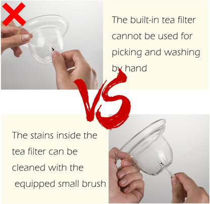 WHJY Glass Teapot with Infuser for Loose Tea, Small Clear Magic Tea Kettle for Stove Top, Clear Japanese Tea Kettle with Wooden Handle Kyusu Teapot - 17oz