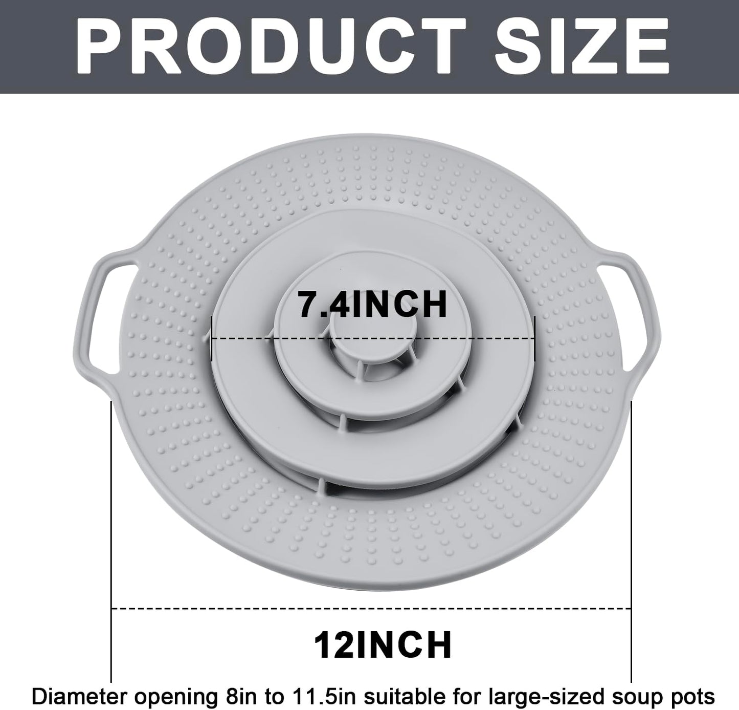 Pot Cover Spill Stopper Lid, Thicken Silicone Boil Over Spill Safeguard, Lid Cover Fits Openings 8" to 11.5" in Diameter for Pots And Pans, Instant Pot Cover-Gray