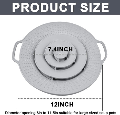 Pot Cover Spill Stopper Lid, Thicken Silicone Boil Over Spill Safeguard, Lid Cover Fits Openings 8" to 11.5" in Diameter for Pots And Pans, Instant Pot Cover-Gray