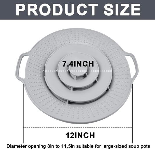 Pot Cover Spill Stopper Lid, Thicken Silicone Boil Over Spill Safeguard, Lid Cover Fits Openings 8" to 11.5" in Diameter for Pots And Pans, Instant Pot Cover-Gray