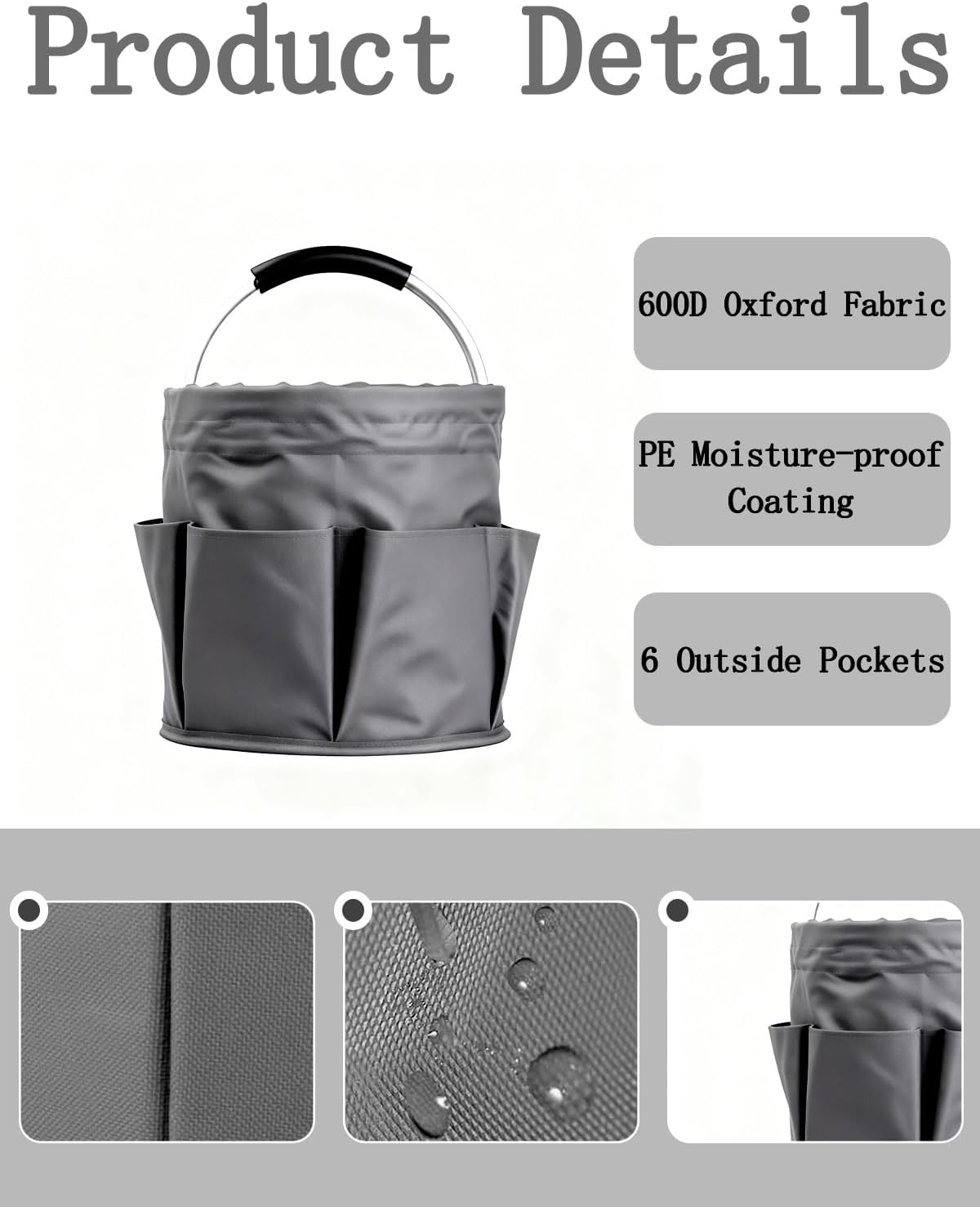 Cleaning Caddy with Handle, for Cleaning Supplies Organizer Bucket | Foldable Storage Tote with 6 Pockets,17L Large Capacity Basket for Household Organizer,Laundry Room,Bathroom & Home