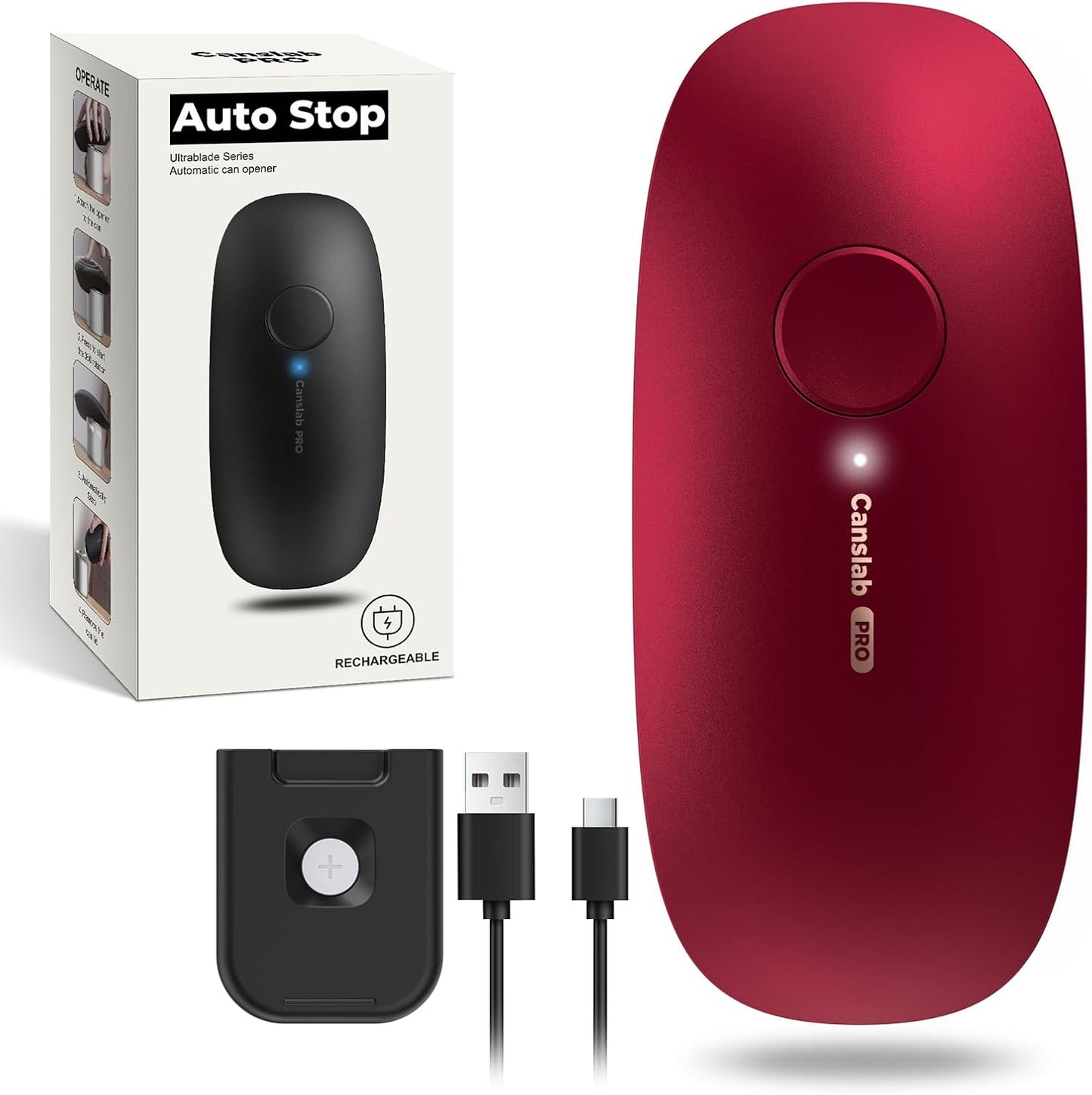 Canslab Ultrablade PRO Electric Can Opener,USB Rechargeable,Smart Auto Stop | Automatic Can Opener for Seniors with Arthritis, Handsfree Side Cut with Smooth Edge, Cordless, Wall Mountable, Black