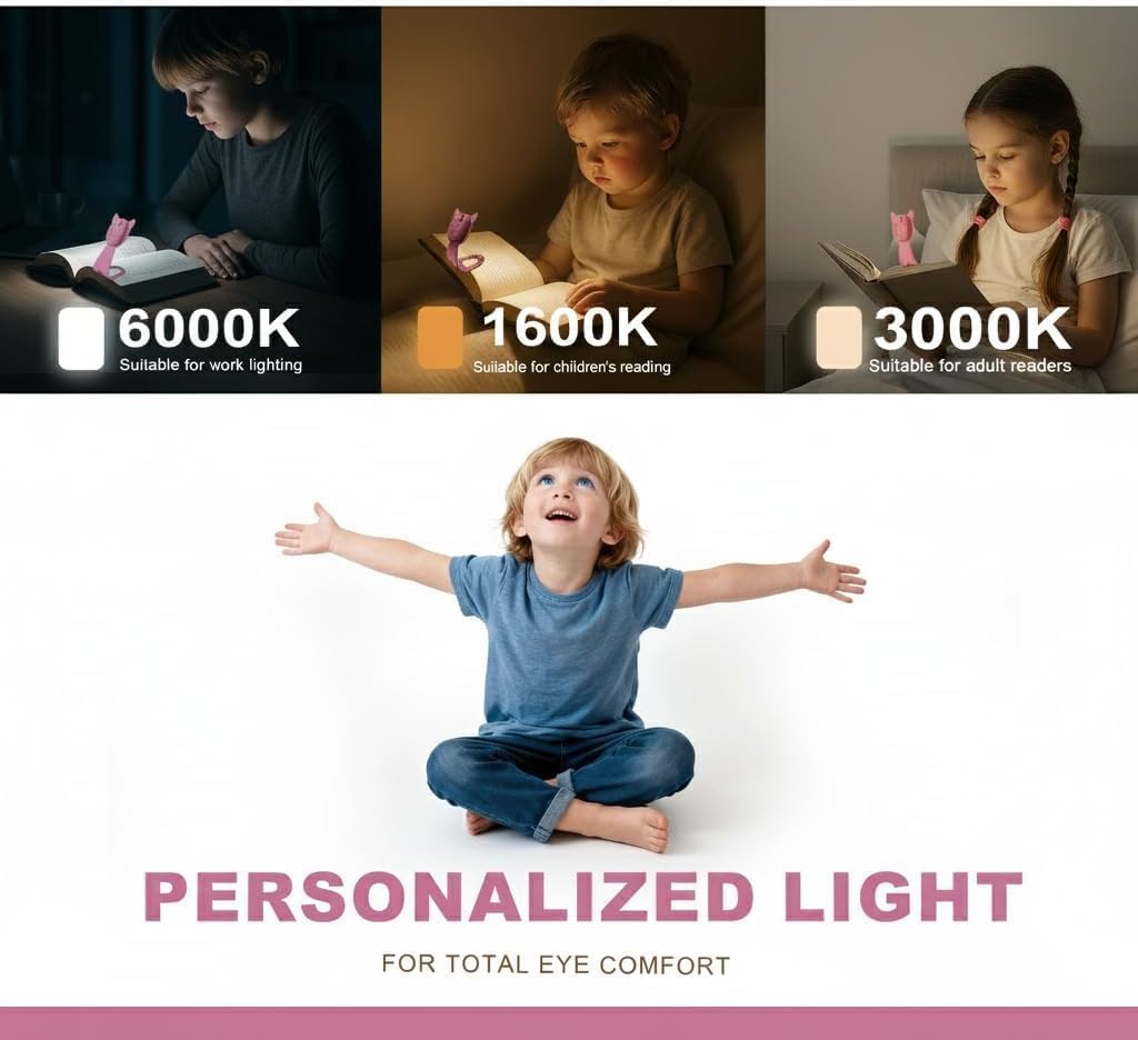 Rechargeable Kids Book Light, Cute Bookmark Reading Light for Kids, Dimmable Portable LED Book Light for Reading in Bed, Eye-Caring Bedtime Reading Lamp for Children & Travel, Brown