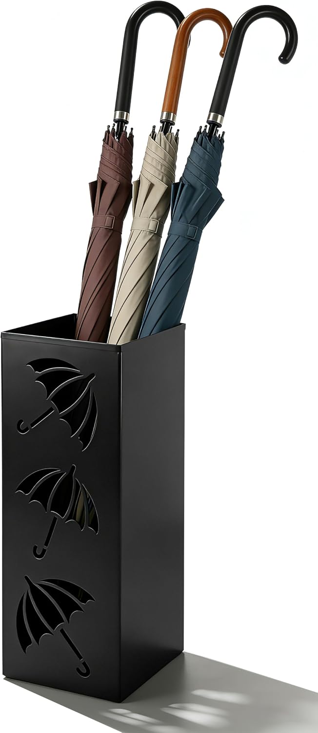 Metal Umbrella Holder, Square Freestanding Umbrella Stand Bucket Storage Indoor for Entryway, 6.3 x 6.3 x 16.3 Inch - Black