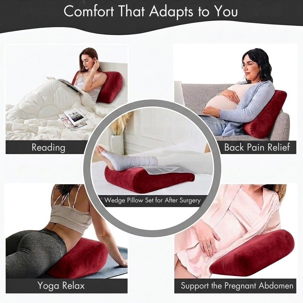Maison Cozy® Inflatable Wedge Pillow for Travel and Sleeping - Adjustable Body Positioner for Back Support, Leg Elevation, Reading in Bed, Washable Velvet Cover, Travel Pouch (Sand Beige)