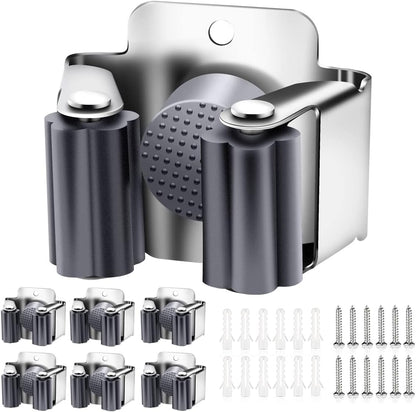 Verdenu 10 Pack Broom Holder Wall Mount, Mop Holder Wall Mounted, Stainless Steel Command Broom Holder with Screws, Garden Tool Rack Wall Mount for Kitchen, Home, Bathroom, Garage Storage, Black