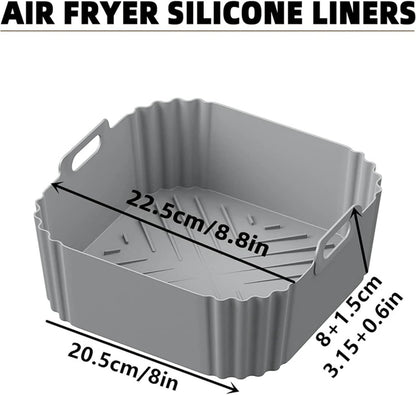 Air Fryer Silicone Liners for Ninja AF140 AF141 AF180 AF181 Air Fryer for Philips HD9270 Basket Baking,9inch Reusable square,Black×2 pack