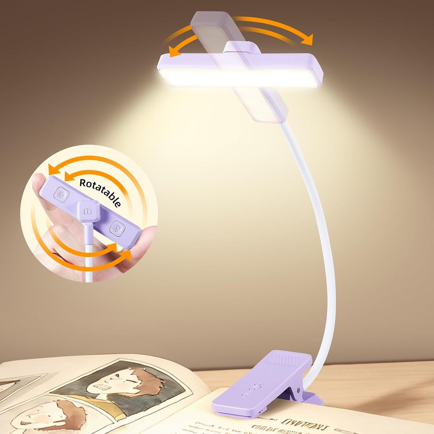 VAVOFO Rechargeable Book Light Rotatable：24 LEDs Reading Light, 3-Color & 9-Brightness Book Lamp, Eye Cared 120Hrs Runtime Lightweight Clip on Led Light for Book Lovers (Black)