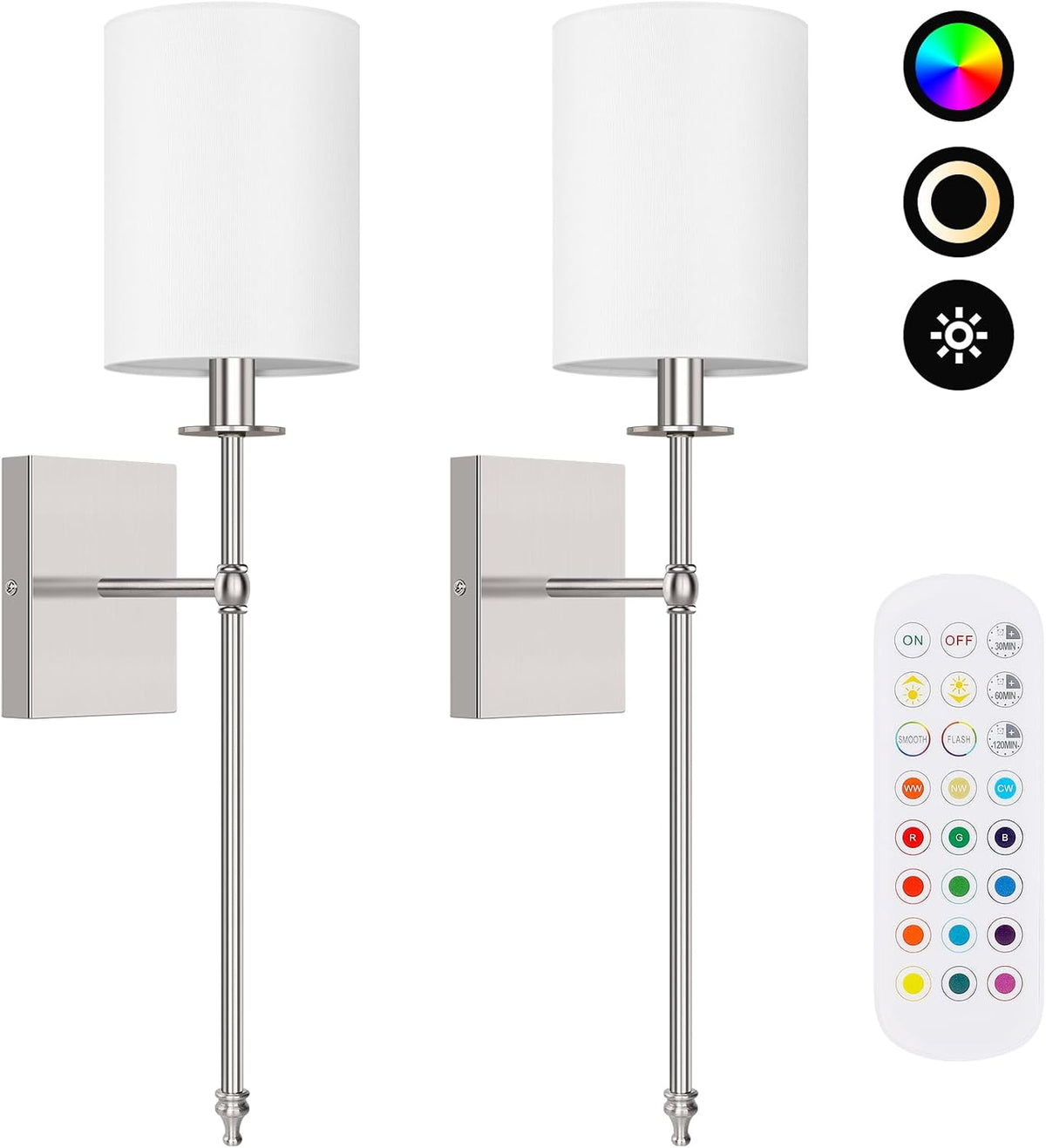 Battery Operated Wall Sconces Set of 2, Rechargeable Sconces with Remote