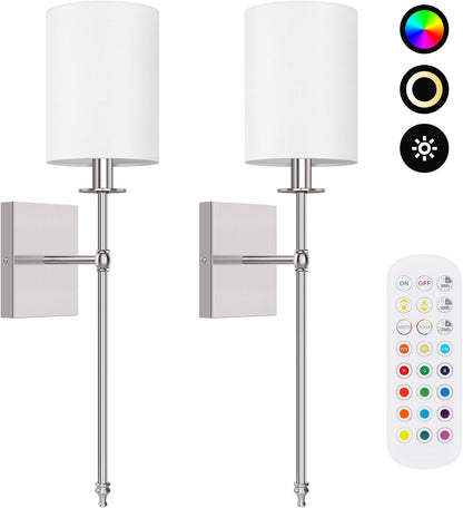 Battery Operated Wall Sconces Set of 2, Rechargeable Sconces with Remote