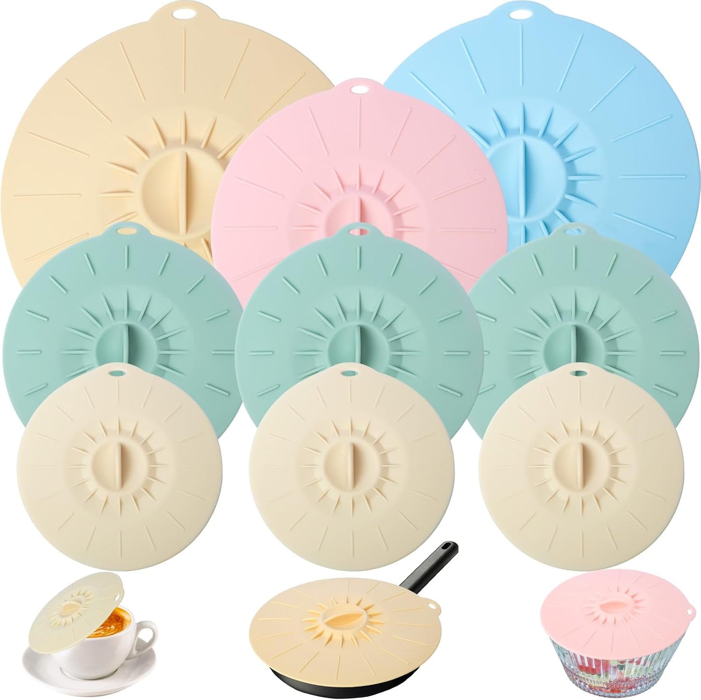 7 Pack Silicone Lids Microwave Splatter Cover, 5 Sizes Reusable Heat Resistant Suction Lids for Bowls Plates Pots Pans Oven Fridge, BPA Free, Ideal Mother's Gift