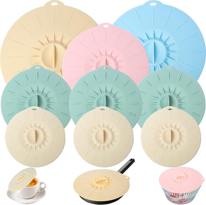 7 Pack Silicone Lids Microwave Splatter Cover, 5 Sizes Reusable Heat Resistant Suction Lids for Bowls Plates Pots Pans Oven Fridge, BPA Free, Ideal Mother's Gift