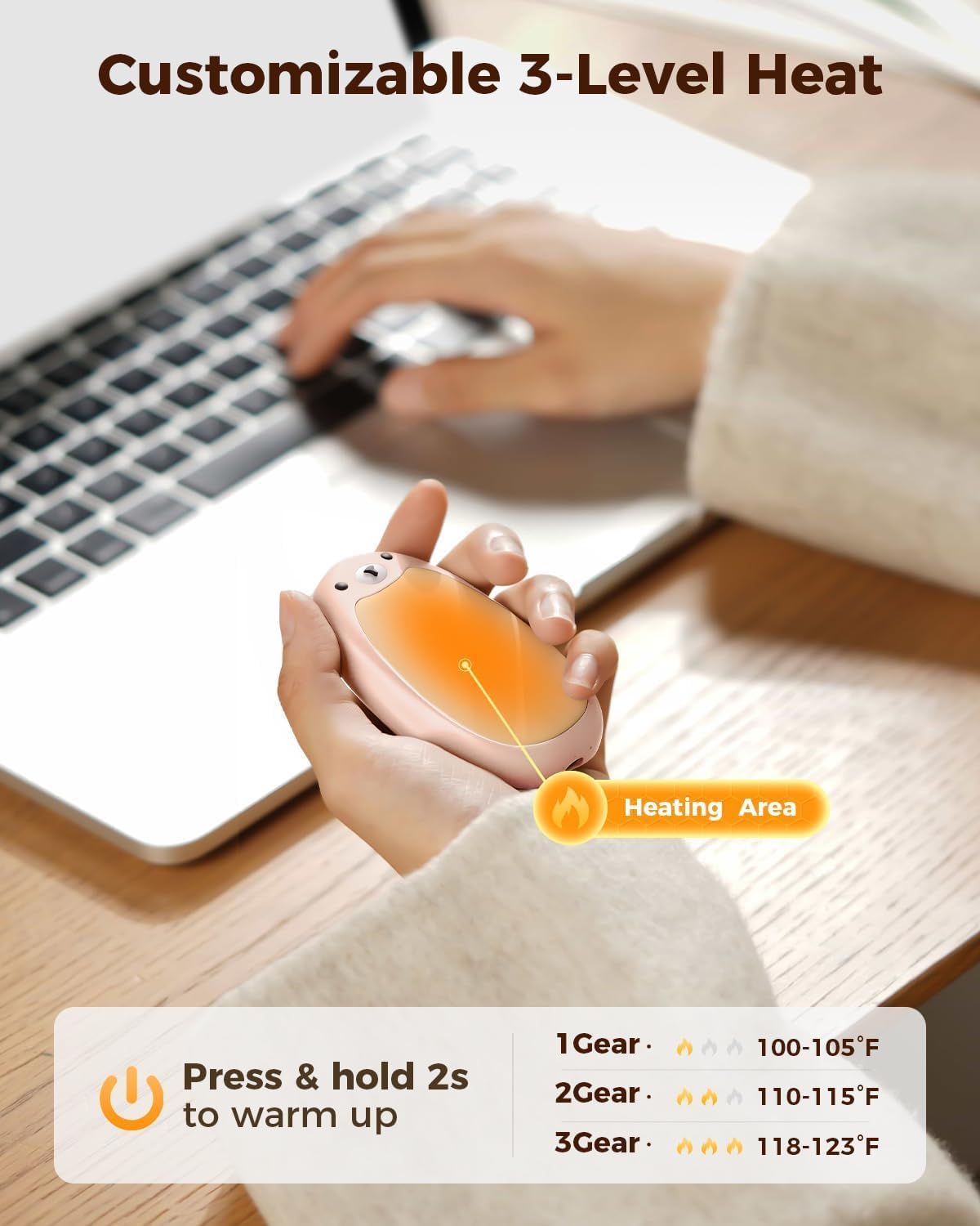SWEETFULL Hand Warmers Rechargeable, 2-in-1 Magnetic Bear Electric | Cute Bear; Snap Together/Split Use; 3 Heat Levels; UL Safe; Reusable Portable Pocket Warmer for Kids & Wife, Camping & Gifts