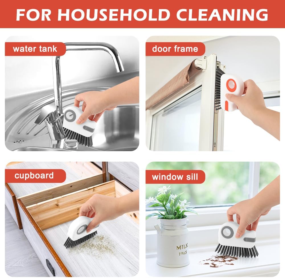 2Pcs 2 in 1 Groove Cleaning Brush, Window Track Cleaning Tools with Hidden Scraper, Multifunctional Hard Bristle Grip Brush for Sliding Door Track, Window Sill