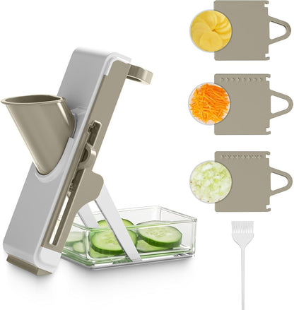 Eletronova Safe Mandoline Slicer for Kitchen, Vegetable Slicer with Container, French Fry Cutter, All in 1 Julienne Slicer for Potato, Thickness Adjustable, Detachable Blade (Green)