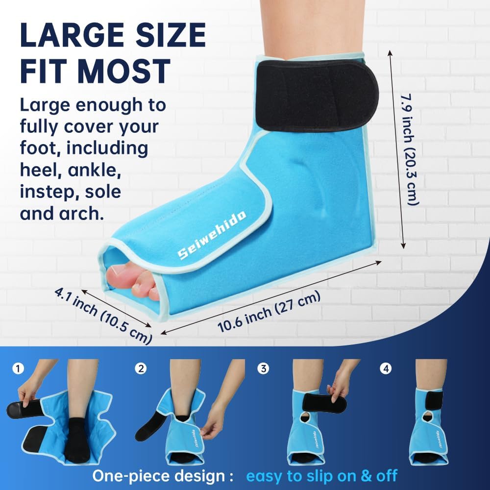 Ankle Ice Pack Wrap for Heel Foot Swelling Pain Relief, Reusable Large Hot Cold Gel Pack for Sprain, Achilles Tendonitis, Arthritis, Plantar Fasciitis, Post-Surgery, Sports Injury (Black,1pcs)