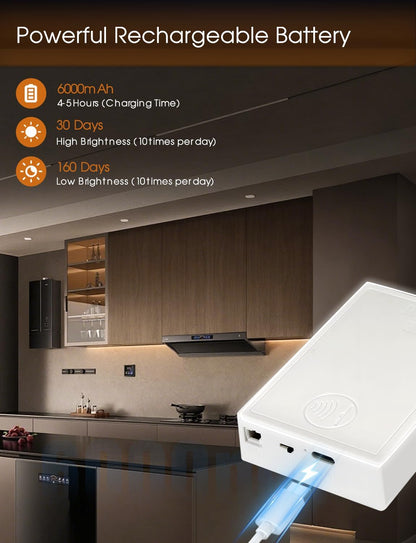Rechargeable Motion Sensor COB Strip Light, 6000mAh Battery Operated Night Light for Closet Pantry Under Cabinet, 6.56ft, 3000K Warm White
