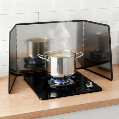 3 Sided Splatter Guard Stainless Steel Foldable Grease Splatter Screen for Frying Pan, Nonstick & Heat Resistant Stove Top Shield, Stops Oil Splashes for Safer Cooking