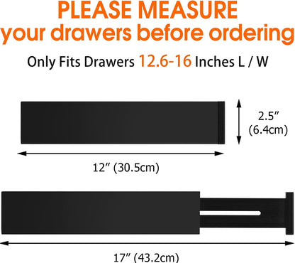 Bamboo Drawer Dividers, Adjustable Drawer Organizers, Fits 12.6–16" Drawers | 2.5" High, 4 Pack Expandable Drawer Separators for Kitchen, Nursery, Dressers & Office Storage, Natural