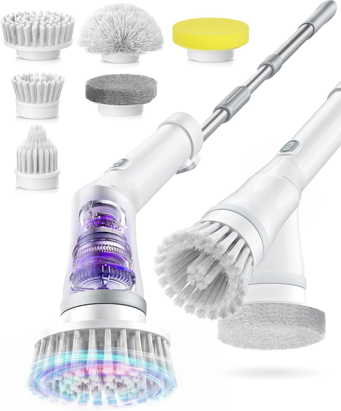 Cordless Electric Spin Scrubber, 8-in-1 Bathroom Cleaner | Bathroom scrubber, LED display, dual speeds, IPX7 waterproof, interchangeable heads for grout, tub, shower, wet-dry vacuum