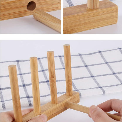 INNERNEED Bamboo Wooden Dish Rack, Vertical Plate & Lid Organizer | for Kitchen Cabinet or Countertop, Drying Stand for Dishes, Cutting Boards