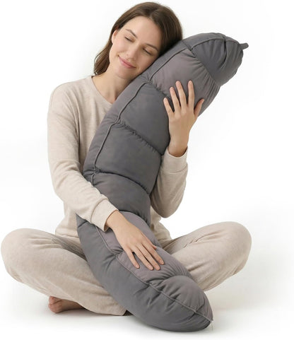 Peallow(Pat. Pend) – Long Round Body Pillow for Adults, Bolster Pillow for Sleeping, Soft and Supportive Pillow for Sleeping & Lumbar Support (Green-White, 29.5")
