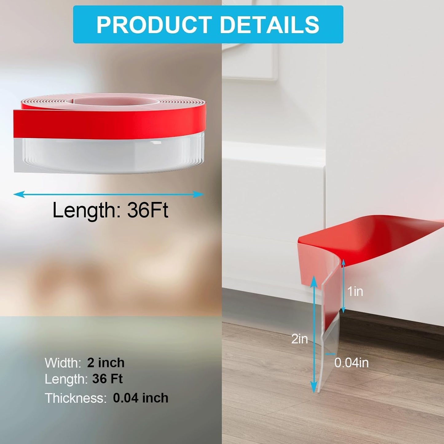 Door Weather Stripping, Silicone Door Seal Strip Sealing Tape, Door Draft Stopper Adhesive Seal Tape for Doors Windows &Shower Glass Door Gaps (Thickness Upgrade)