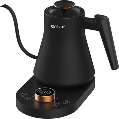 Electric Gooseneck Kettle with Temperature Control, 0.8L Pour Over Coffee, ±1°F Precision Heating, 7 Presets, Stainless Steel Inner, Electric Tea Kettle with 2H Keep Warm, Matte Black