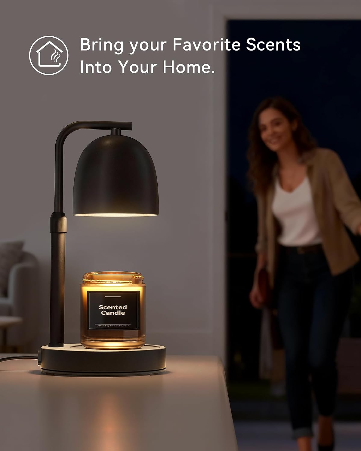 Candle Warmer Lamp with Timer Dimmable, Adjustable Height Black Candle Warmer for Jar Candles, Birthday Gifts for Women & Men, Office Decor, House Warming Gift, Wax Melt Warmer with 2 Bulbs