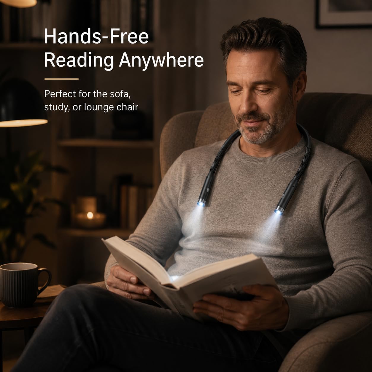 Neck Book Light, Black | Reading Lights for Books in Bed, 3-Level Brightness LED, Hands-Free, USB Rechargeable, Long-Lasting, For Reading