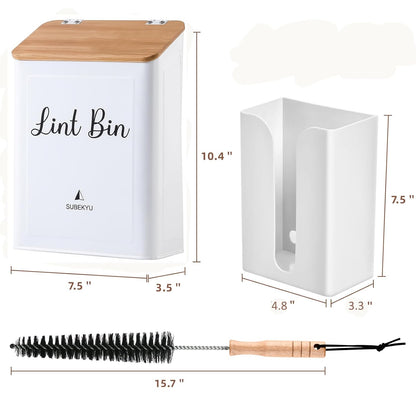 SUBEKYU Magnetic Lint Bin and Dryer Sheet Holder Set for Laundry Room,White | Wall Mounted Metal Lint Box Holder Trash Can,Lint Basket for Laundry Room Organization and Storage Decor
